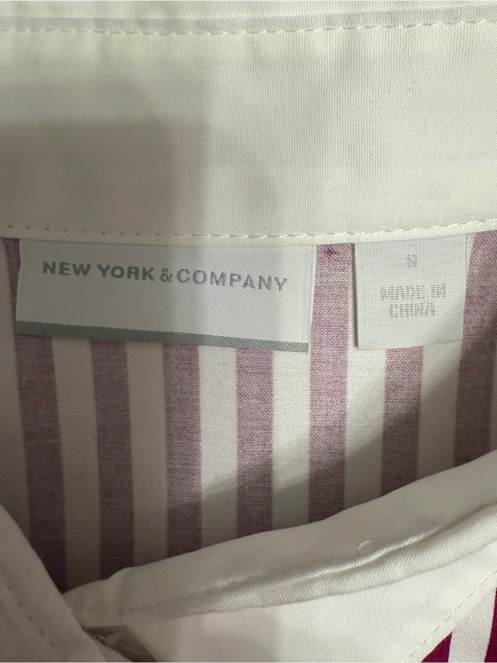 #18) NEW New York & Company Maroon-Red and White Striped Button-Down Shirt - Picture 5 of 5